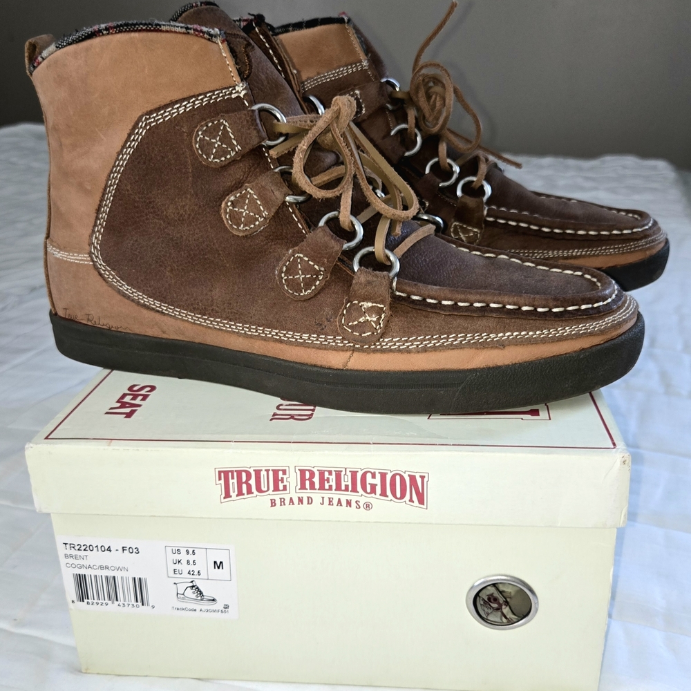 Rare & Vintage True Religion Men's Brent Brown and Tan Lace-Up Vintage Boots